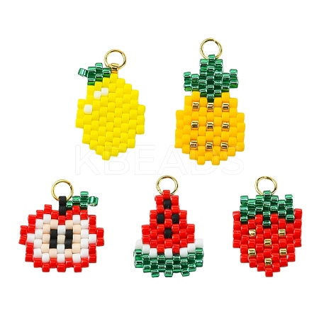 5Pcs 5 Styles Glass Seed Beaded Pendants PALLOY-CJ00126-1