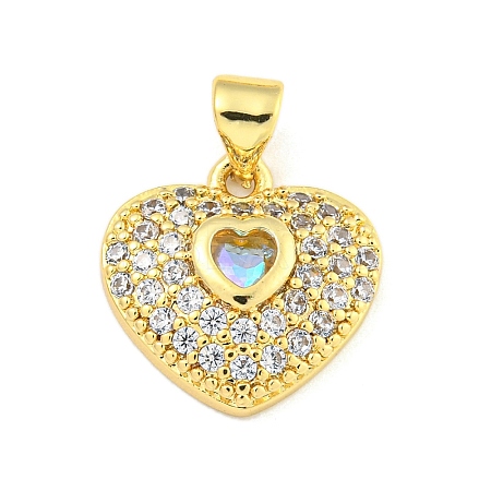 Heart Rack Plating Brass Micro Pave Cubic Zirconia Charms KK-Z053-17G-01-1