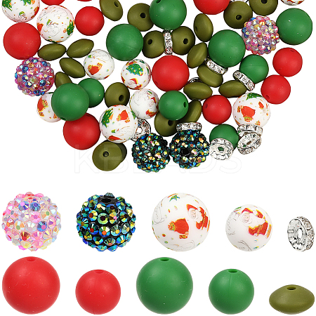 64Pcs Round & Rondelle Food Grade Eco-Friendly Silicone Beads SIL-SP0001-19G-1