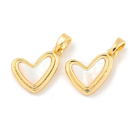 Natural Shell & Brass Heart Charms with Snap on Bails KK-P275-11G-1