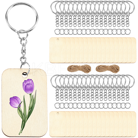 50Pcs Unfinished Natural Poplar Wood Pendants with 50Pcs Iron Split Key Rings with 50Pcs 304 Stainless Steel Jump Rings with 2 Bundle 2-Ply Jute Cord DIY-SP0001-67A-1