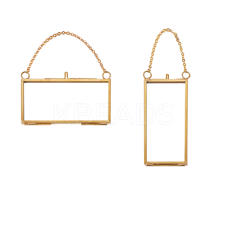 Brass Glass Hanging Photo Frame HJEW-SZ0001-01G-1