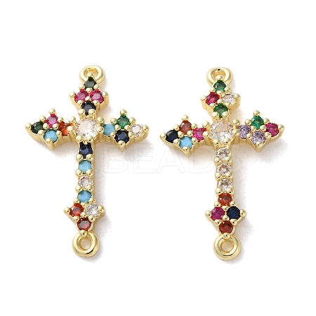 Rack Plating Brass Cubic Zirconia Religion Cross Connector Charm KK-C084-11C-G-1