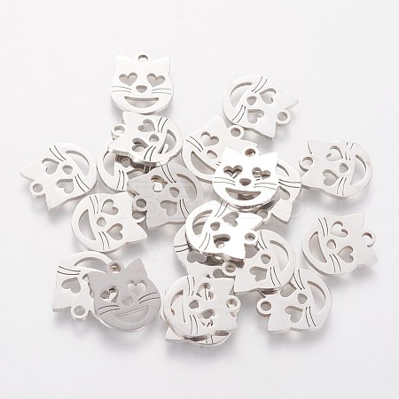 201 Stainless Steel Kitten Charms STAS-Q201-T111-1