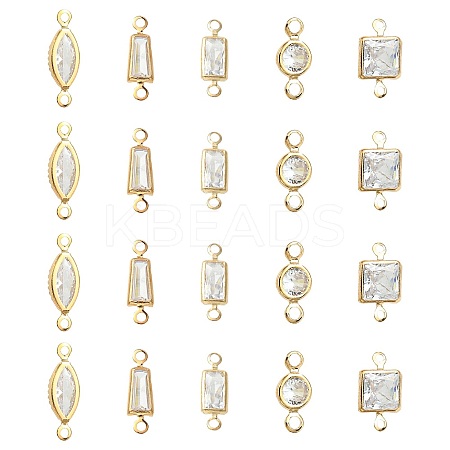 30Pcs 5 Styles Brass Pave Clear Cubic Zirconia Links Connector Charms ZIRC-FS0001-04-1