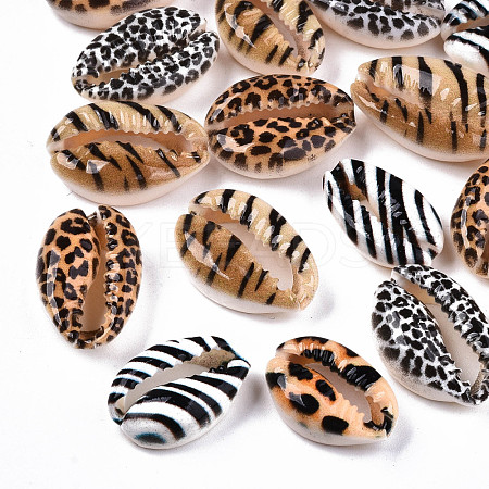 Printed Natural Cowrie Shell Beads SHEL-S266-18-1