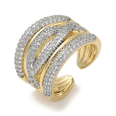 Rack Plating Brass Micro Pave Cubic Zirconia Cuff Finger Rings for Women RJEW-C114-16B-G-1