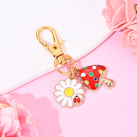 Flower & Mushroom Alloy Enamel Pendant Decorations HJEW-YW00055-03-1