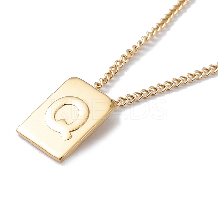 Stainless Steel Initial Letter Rectangle Pendant Necklace for Men Women LS-NJEW-E090-01G-17-1