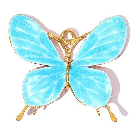 304 Stainless Steel with Sky Blue Enamel Pendants SA-OY001-27G-03-1