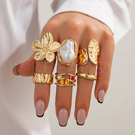 Alloy Glass and Imitation Pearl Ring Set for Women FS-WG240C6-01-1