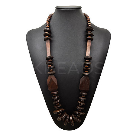 Boho Wood & Coconut Geometric Disc Graduated Beaded Necklaces for Women WGCD52C-01-1
