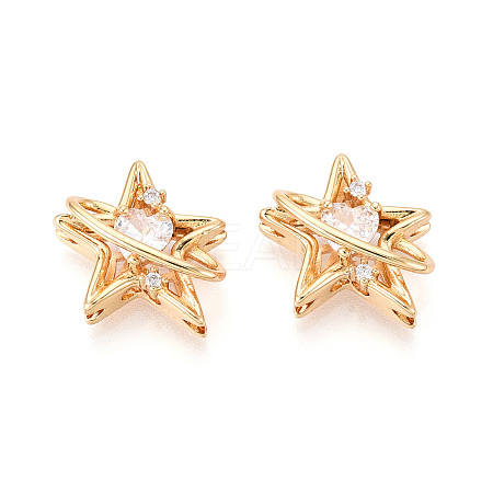 Brass Micro Pave Cubic Zirconia Beads KK-T071-53G-1