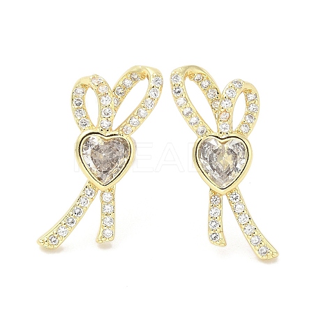 Rack Plating Brass Micro Pave Clear Cubic Zirconia Stud Earrings EJEW-M260-18G-1
