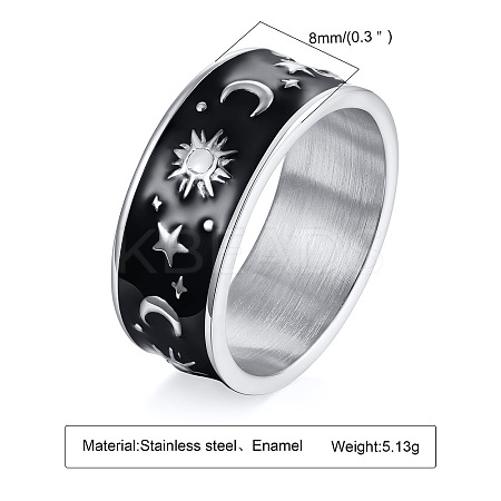 Black Enamel Moon and Star Finger Ring MOST-PW0001-008E-01-1