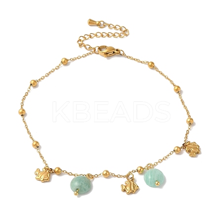 Summer Beach Nuggets Natural Amazonite & Ion Plating(IP) 304 Stainless Steel Charm Anklets for Women BJEW-P326-05B-G-1