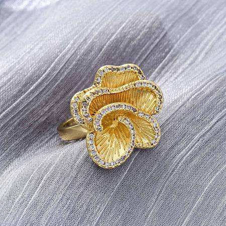 Brass Micro Pave Clear Cubic Zirconia Cuff Rings for Women RJEW-H248-05G-1