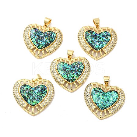 Rack Plating Brass Micro Pave Cubic Zirconia with Synthetic Opal Pendants KK-D088-08G-1