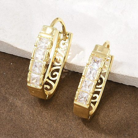 Square with Oval Brass Micro Pave Clear Cubic Zirconia Hoop Earrings EJEW-D348-08G-1