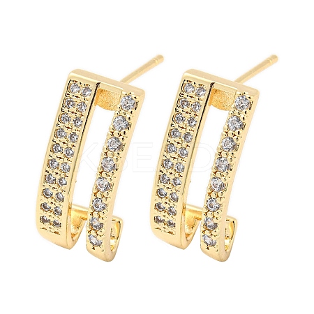 Brass with Clear Cubic Zirconia Stud Earrings EJEW-B035-17KCG-1