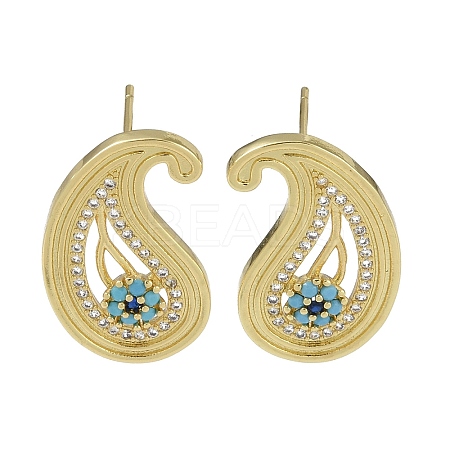Rack Plating Brass With Cubic Zirconia Stud Earrings EJEW-U006-01G-1