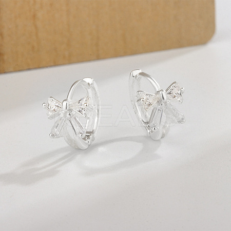 Bowknot Brass Cubic Zirconia Hoop Earrings FS-WGFE704-01-1