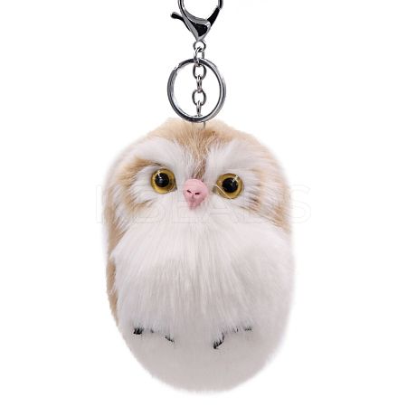 Imitation Rabbit Fur Owl Pendant Keychain ANIM-PW0003-053G-1