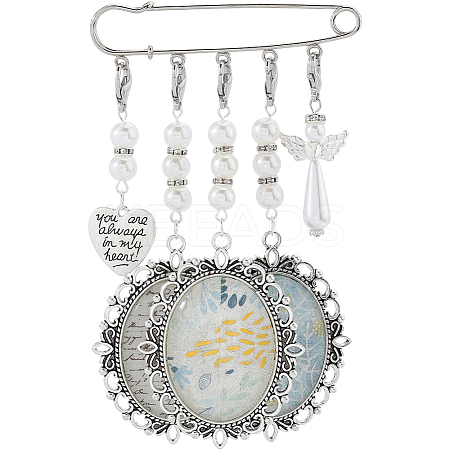 DIY Blank Charms Brooch Pendant Decoration with Imitation Pearl Beaded Making Kit DIY-SC0025-59-1