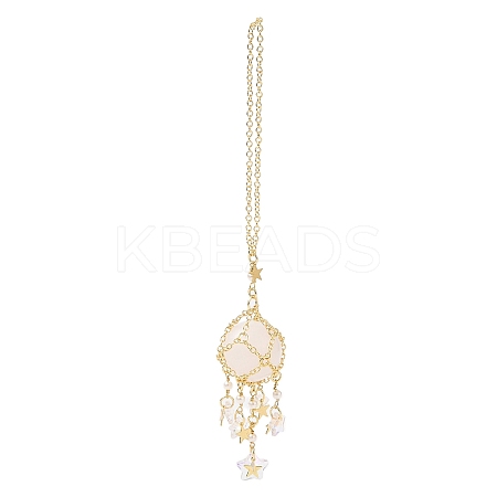 Natural Quartz Crystal with Rack Plating Brass Pendants Decorations AJEW-B023-01G-03-1