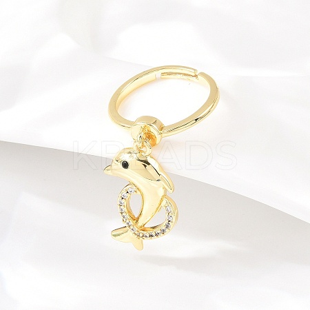Adjustable Brass Micro Pave Cubic Zirconia Pendant Finger Rings for Women LS-RJEW-A090-01A-G-1