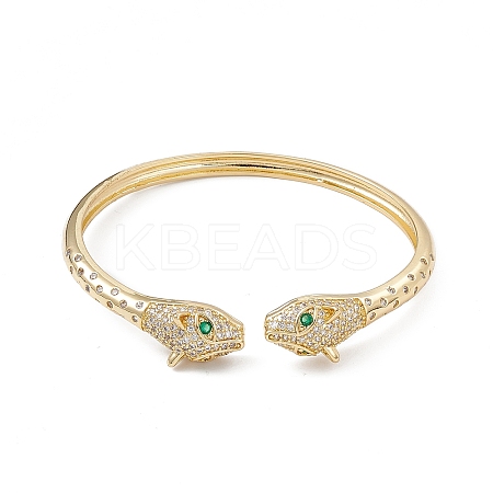 Green & Clear Cubic Zirconia Snake Open Cuff Bangles BJEW-A131-01G-1