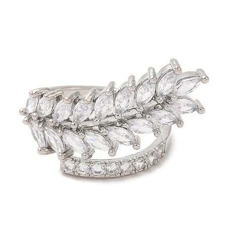 Cubic Zirconia Ear of Wheat Open Cuff Ring RJEW-M151-01P-1