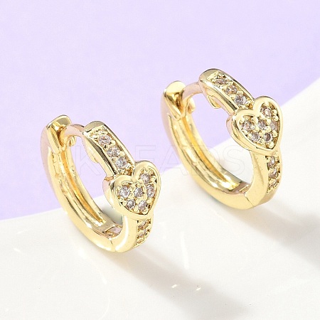 Heart Brass Micro Pave Clear Cubic Zirconia Hoop Earrings LS-EJEW-Z102-31G-1