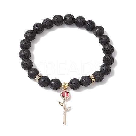 Natural Lava Rock Beaded Stretch Bracelets BJEW-JB11000-01-1