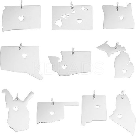 10Pcs 10 Style 201 Stainless Steel Pendants STAS-UN0036-64-1