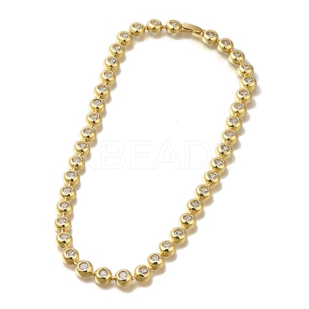 Rack Plating Brass Clear Cubic Zirconia Flat Round Link Chain Necklaces NJEW-Q345-05G-1