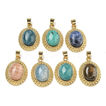 Natural Mixed Stone Oval Pendants G-B079-02G-1