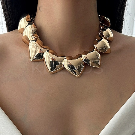 Iron 3D Heart Link Chain Choker Necklaces for Women NJEW-V003-02G-1