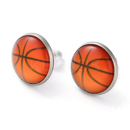 Sport Balls Glass & 304 Stainless Steel Stud Earrings for Women EJEW-H005-01P-03-1