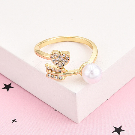 Brass Micro Pave Clear Cubic Zirconia Cuff Rings for Women KK-T074-02G-1