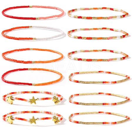 10Pcs Glass Seed Bead Stretch Bracelet Set LV7634-1-1