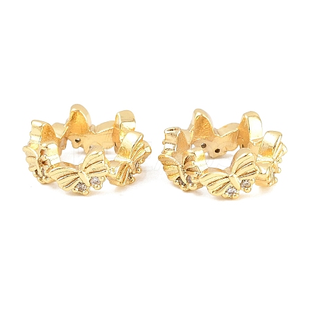 Butterfly Brass Clear Cubic Zirconia European Beads KK-B186-09G-1