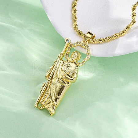 Brass Micro Pave Clear Cubic Zirconia Saint Jude Pendant Necklaces NJEW-C071-01A-G-1