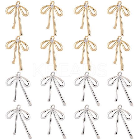 8 Pairs 2 Colors Brass Micro Pave Clear Cubic Zirconia Pendants KK-SC0006-24-1
