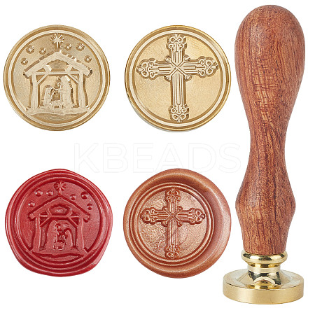 2Pcs 2 Styles Golden Tone Brass Wax Seal Stamp Heads AJEW-CP0005-99-1