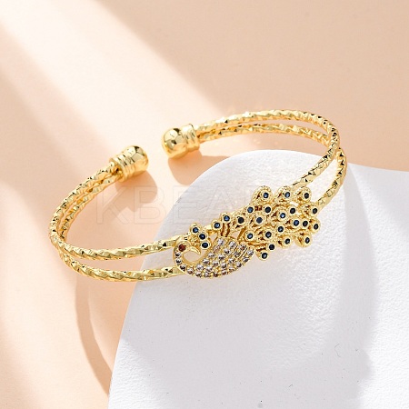 Brass Micro Pave Cubic Zirconia Cuff Bangles for Women BJEW-U025-09G-1