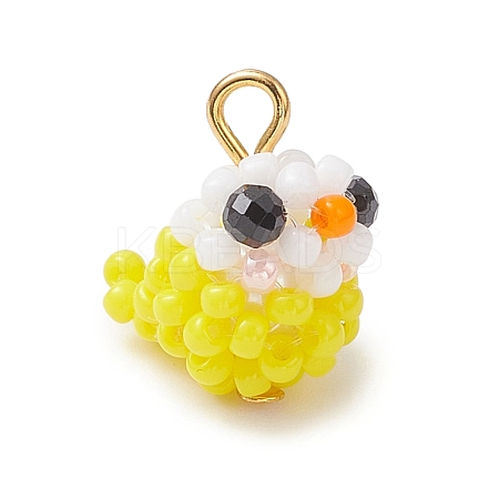 Glass Seed Beaded Bird Charms PALLOY-MZ00971-01-1