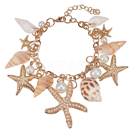 Trendy Shell Charm Bracelets BJEW-PH0002-01-WH-1