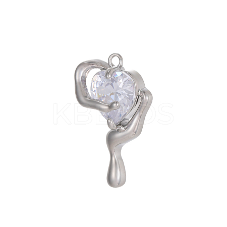 Nuggets Charms 304 Stainless Steel Clear Cubic Zirconia Pendants STAS-OY004-23P-1