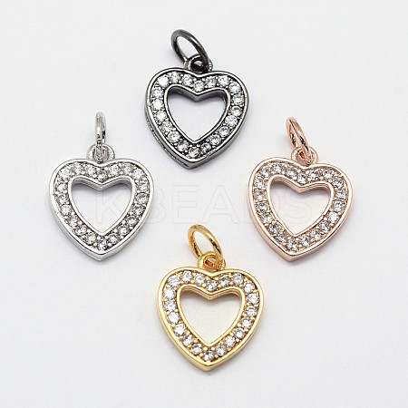 CZ Brass Micro Pave Cubic Zirconia Open Heart Charms ZIRC-L018-04-1